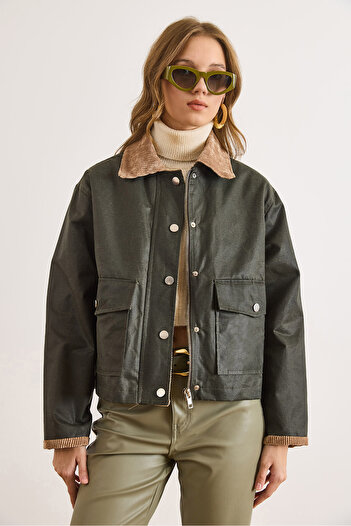 Olalook Women's Khaki Plaid Lined Pocketed Coated Jacket Ckt-19000492