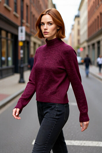 PayBuy Tricotaj cu guler înalt pentru femei, pulover cu mâneci raglan, iarnă, eleganță casual, design de bază burgundy