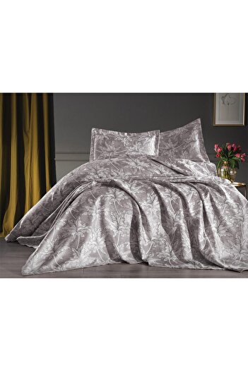 Çeyiz Diyarı Palma Jacquard Chenille Double Pike Set Gray
