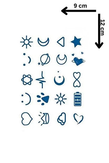 Barly 30 Gün / 1 Ay Kalıcı Karışık Figürlü 12 Saat Sonra Kararan Geçici Dövme Tattoo
