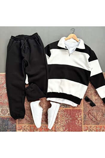 tiggirmoda 3 Thread Premium Fabric Half Zipper Sweat Tracksuit Set 2-Piece Set