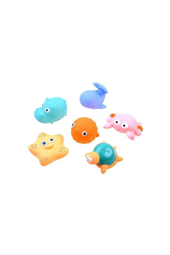 huanger Set 16 Bath Toys for Children, Indiggo, Includes 6 Rubber Marine Animals, Fishing Net with Suction C