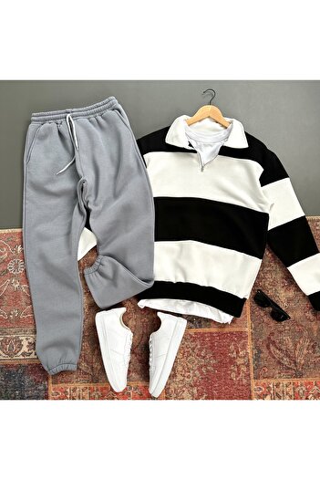 tiggirmoda 3 Thread Premium Fabric Half Zipper Sweat Tracksuit Set 2-Piece Set