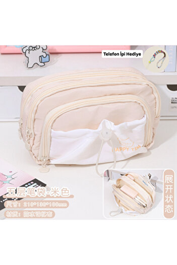 synshop Luxury Imported Cream Color Large Capacity Multi-Compartment Large Size Wide Capacity Pen Holder Pencil Case