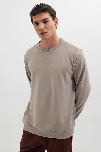 Tudors Unisex Relax Fit Comfortable Cut 100% Cotton Basic Beige Crew Neck Sweatshirt
