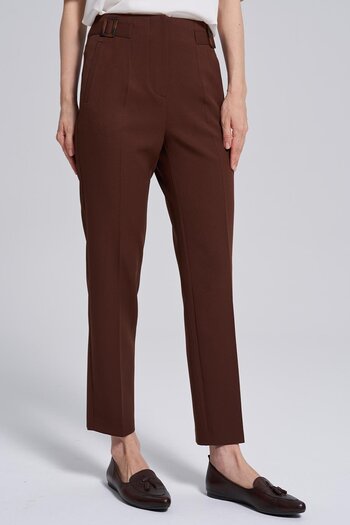 AYHAN Buckle Front-Back-Double Collet Detailed Trousers