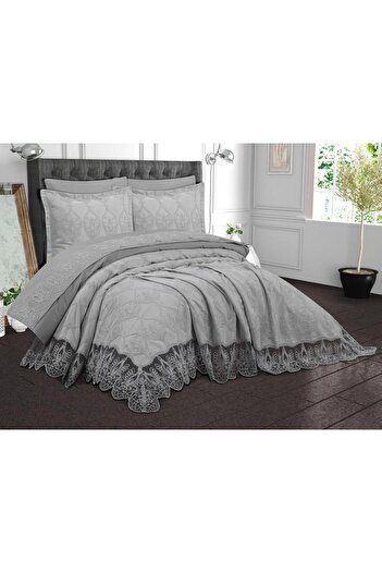 Çeyiz Diyarı Cappadocia 6 Piece Chenille Embroidered Pique Set Gray