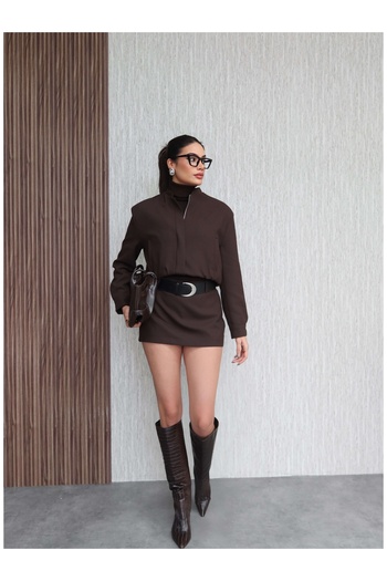 ESRAHELVACI Bomber Jacket Belted Shorts Skirt Set