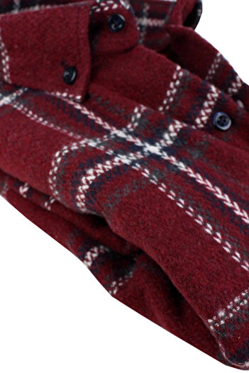 Varetta Men's Burgundy Thick Winter Plaid Lumberjack Shirt – Wide Cut Fall Winter Trend Shirt with Pockets