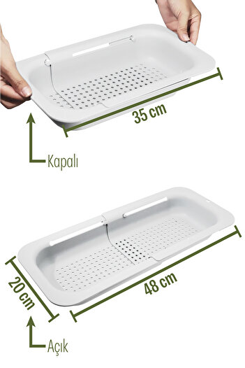 Trend Maison Sliding Adjustable Practical Sink Strainer, Long Short Adjustment Sink, Fruit Vegetable Salad Washing White