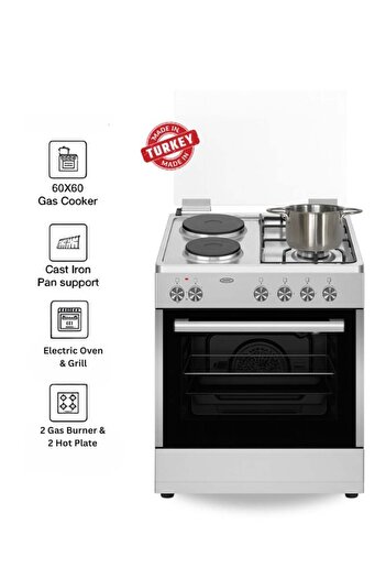 Venüs Venus 60x60 cm Stainless Steel Cooking Range | 2 Gas Burners + 2 Electric Hotplates | Electric Oven