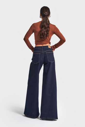 its basic Kadın İndigo Renk 7w5-50 Süper Palazzo Fit Esnek Elastan Kumaş Denim Jean