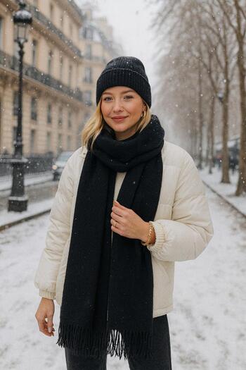 MARBERRY Black Soft Textured Knitwear Scarf Beanie Set of 2