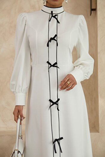 suphias Atlas Fabric Long Dress with Bow