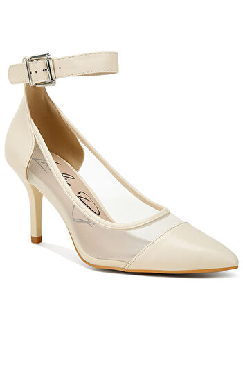 london Rag Women Pointy Toe Ankle Strap Pumps in Beige