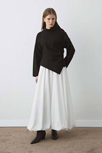 Hooopstore Button Detailed Asymmetrical Black Blouse