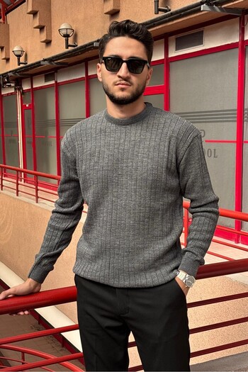 inpool Men'S, Crew Neck, Flexible Structure, Striped Pattern, Old Money Culture, Sweater Pltk15