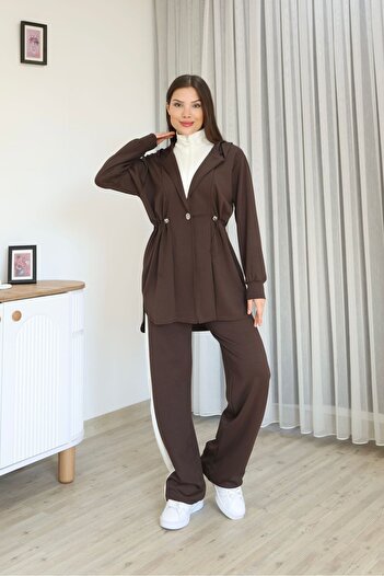 Mira İpek High Neck Elastic Waist Double Face Fabric Comfortable Hijab Two-Piece Set