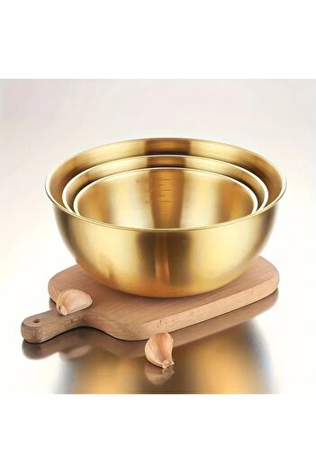 Qerhome 3-Piece Gold Stainless Steel Mixing and Salad Bowl Whisk 700-1200-1600 ml