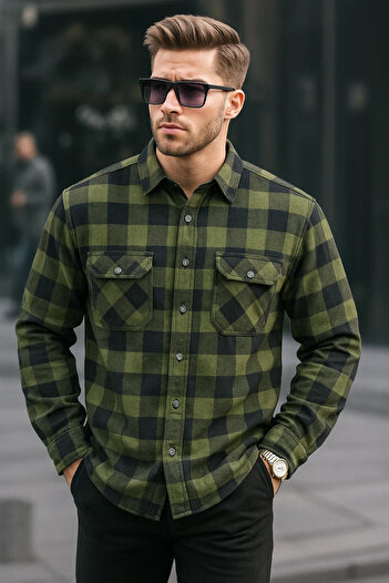 COMBİNE MİCHAİL Men's Basic Thick Oversize Khaki Shirt