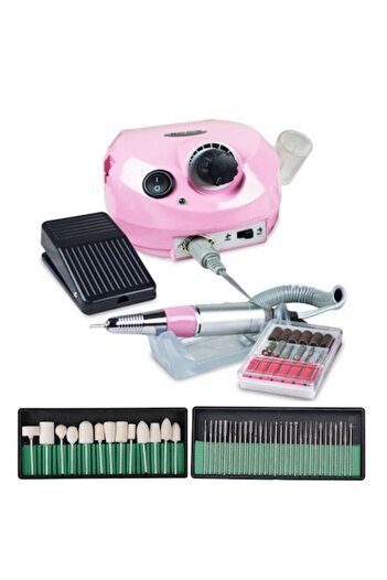OEM Professional electric nail drill, for false nails, DM202, 35,000 rpm, pink, with 3 sets of drill heads