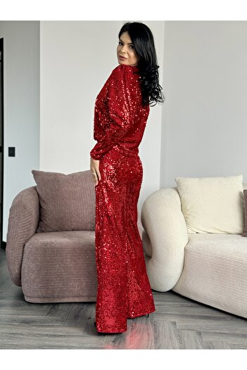 RAMONA BADESCU EXCLUSIVE Women's suit with gold sequins - elegant blouse and wide trousers