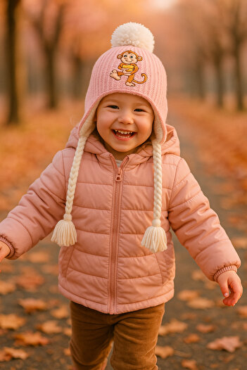 SİSTEM PELUŞ Children's Beret with Ear Covers and Soft Fur Inside