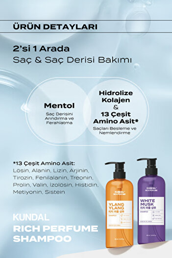 Kundal Parfüm Etkili Besleyici ve Nemlendirici Şampuan Rich Perfume Shampoo 500ml (White Musk)