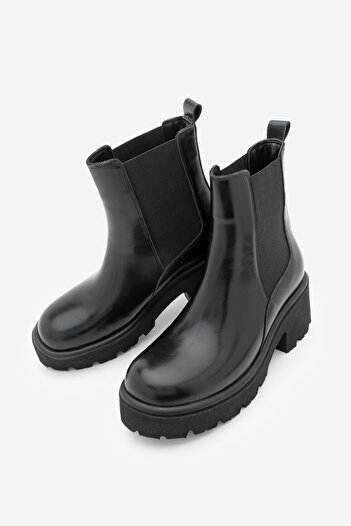 Marjin Women's Thick Serrated Sole Elastic Side Band Casual Boots Zates Black