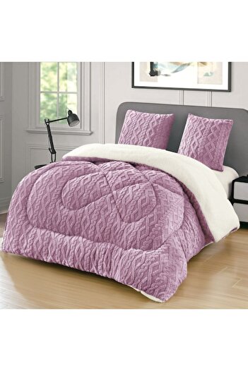 OEM Cocolino Knitted Comforter Set with Fluffy Fur, 3 Pieces, Double Bed, 200 x 230 cm, Model 14