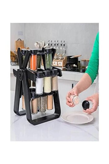 Generic A stylish rotating spice organizer helps you keep spices organized and easily accessible. It includes clear glass jars.