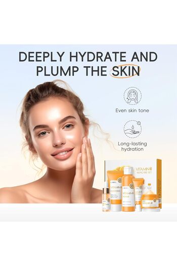 LAIKOU Vitamin C Skin Care Set, 5 Pcs Skincare Kit (Cleanser, Toner, Serum, Eye Cream, Face Cream)