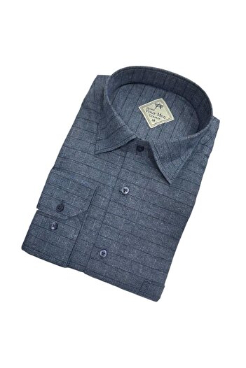 GÖMLEK GALERİSİ Classic Wide Cut Self Plaid Flannel Long Sleeve Men's Shirt
