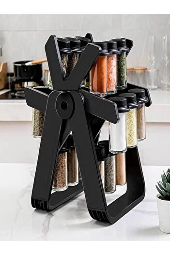 Generic A stylish rotating spice organizer helps you keep spices organized and easily accessible. It includes clear glass jars.