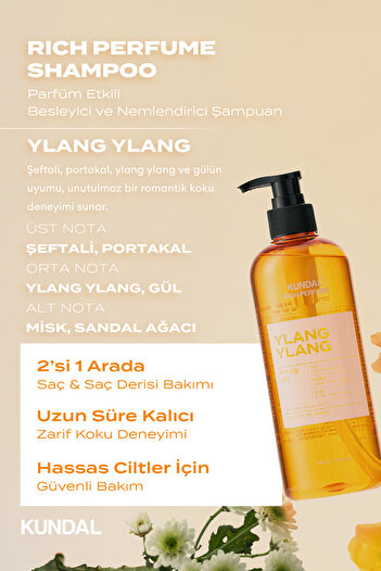 Kundal Parfüm Etkili Besleyici ve Nemlendirici Şampuan Rich Perfume Shampoo 500ml (Ylang Ylang)