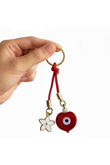 Mixperi Stylish Red String Keychain with Heart Evil Eye Beads and Lotus Figure