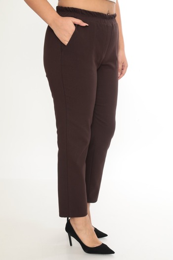 Butik Women's Plus Size Stretch Fabric Ankle Length Elastic Waist Fabric Pants with Pockets