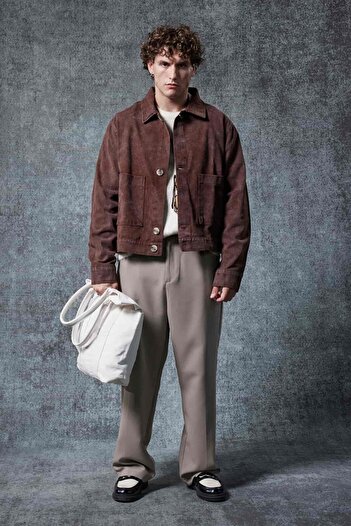 ablukaonline Men's Boxy Fit Buttoned Pocket Jacket Brown