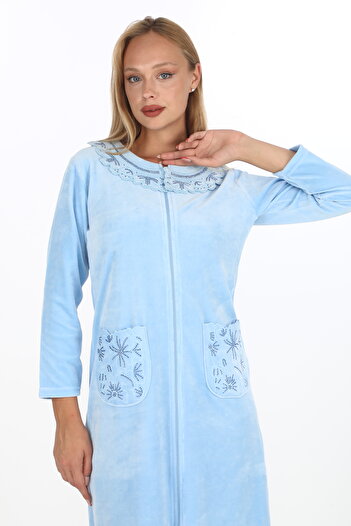 STELLETO Baby Velvet Dress with Stone and Embroidery Detailing, Top Pocket and Zipper Closure