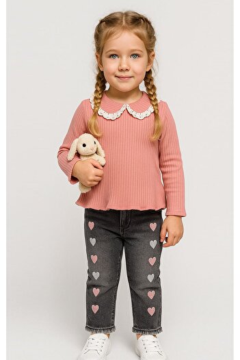 Overdo Ribbed Baby Collar Cotton Long Sleeve Girls' Sweatshirt
