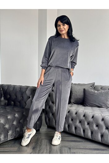 RAMONA BADESCU EXCLUSIVE Women's velvet velour tracksuit - loose blouse and tapered pants