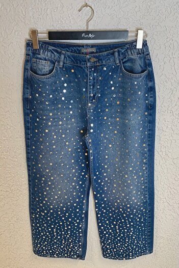 Büyük Moda Para Type Stone-Embellished Straight Cut Jeans