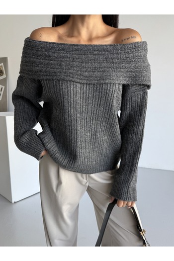 Serenay Atelier Madonna Collar Comfortable Fit Ribbed Women's Knitwear Sweater