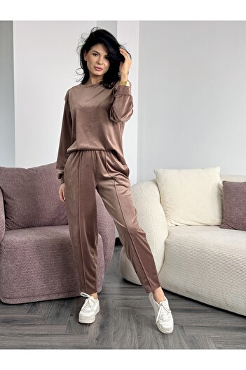 RAMONA BADESCU EXCLUSIVE Women's velvet velour tracksuit - loose blouse and tapered pants