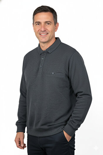 Oppland Men's Winter Sweater Polo Neck Oxford Fleto Pocketed Textured Relaxed Fit Full Fit