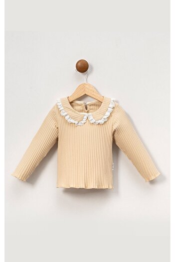 Overdo Ribbed Baby Collar Cotton Long Sleeve Girls' Sweatshirt