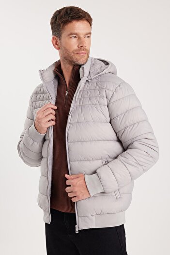 Tudors Men's Relax Fit Comfortable Cut Double Pocket Hooded Fur Lined Grey Coat