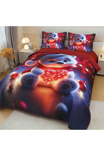 CHIRASO CHIRASO Duvet Cover Set, 220x240cm, 3D Christmas Theme, Double Bed, 2 Pillowcases, Teddy Bear