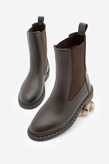 Marjin Women's Troklu Double Elastic Daily Boots Yuvin Brown