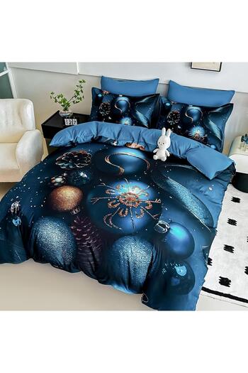 JOJO HOME Christmas bedding, 5D print, 6 pieces, with elastic, 180x200, Blue Globes